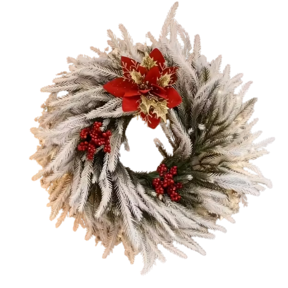 NNETM White Christmas Wreath with Red Berries