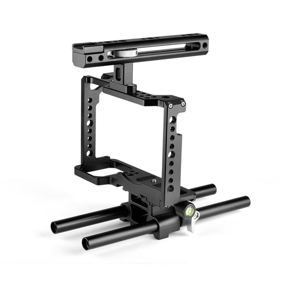 Panasonic Lumix Dc-S1H / Dc-S1 / Dc-S1R Camera Cage Stabilizer With Handle & Rail Rod Mount - Black-1915196748473700353