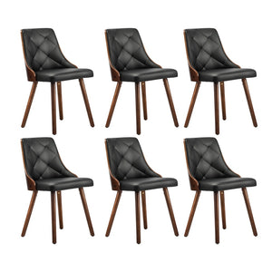 NNEED 6x Wooden Dining Chairs Faux Leather Padded Black
