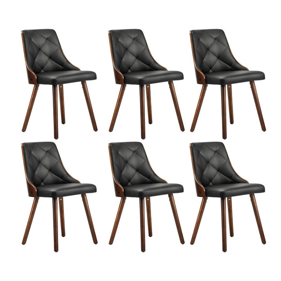 NNEED 6x Wooden Dining Chairs Faux Leather Padded Black