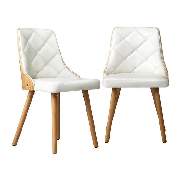 NNEED Dining Chairs Wooden Faux Leather Seat 2x White