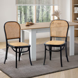 NNEED 2PCS Dining Chairs Wooden Rattan Black