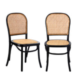 NNEED 2PCS Dining Chairs Wooden Rattan Black
