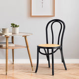NNEED Dining Chair Solid Wooden Chairs Ratan Seat Black