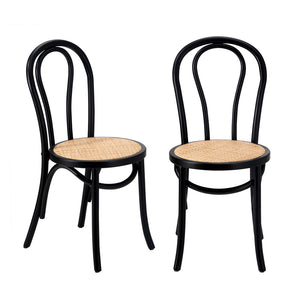 NNEED Dining Chair Solid Wooden Chairs Ratan Seat Black