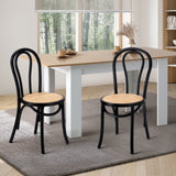 NNEED 2PCS Dining Chair Solid Wooden Ratan Seat Black