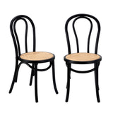 NNEED 2PCS Dining Chair Solid Wooden Ratan Seat Black