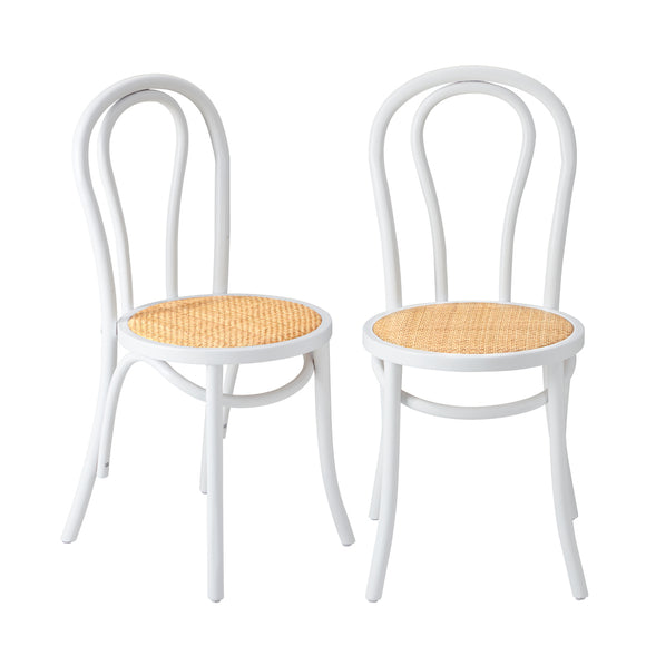 NNEED 2PCS Wooden Dining Chair Ratan Seat White