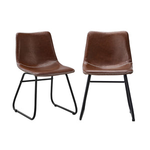 NNEED 2x Dining Chairs Lounge Retro Padded Seat PU Brown