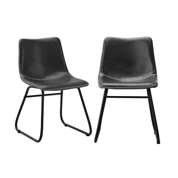 NNEED 2x Dining Chairs Lounge Retro Padded Seat PU Grey