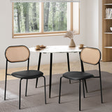NNEED 2PCS Rattan Dining Chair PU Leather Black