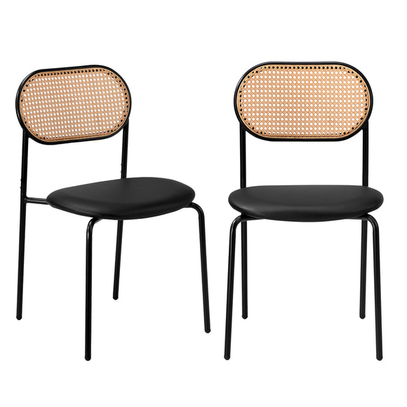 NNEED 2PCS Rattan Dining Chair PU Leather Black