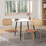 NNEED 2PCS Dining Chair Rattan PU Leather Brown
