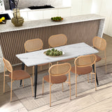 NNEED 2PCS Dining Chair Rattan PU Leather Brown