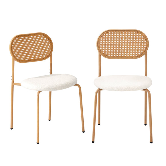 NNEED 2PCS Rattan Dining Chair Sherpa White