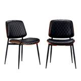 NNEED 2x Dining Chairs Leather Seat Metal Legs Black