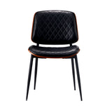NNEED 2x Dining Chairs Leather Seat Metal Legs Black