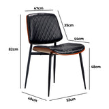 NNEED 2x Dining Chairs Leather Seat Metal Legs Black