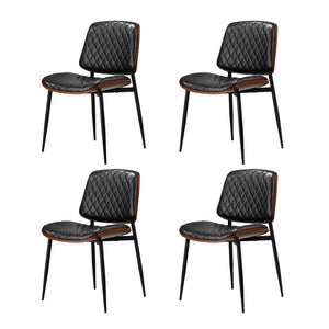 NNEED 4x Dining Chairs Leather Wooden Metal Legs Black