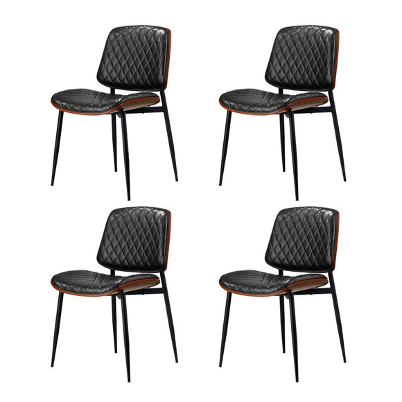 NNEED 4x Dining Chairs Leather Wooden Metal Legs Black