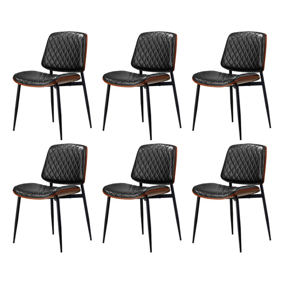 NNEED 6x Dining Chairs Leather Wooden Metal Legs Black