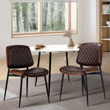 NNEED 2x Dining Chairs Leather Seat Metal Legs Walnut