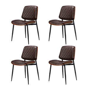 NNEED 4x Dining Chairs Leather Wooden Metal Legs Walnut