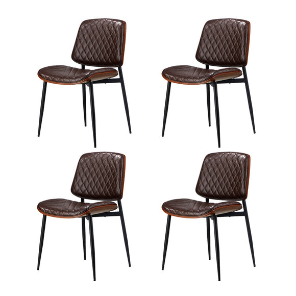 NNEED 4x Dining Chairs Leather Wooden Metal Legs Walnut