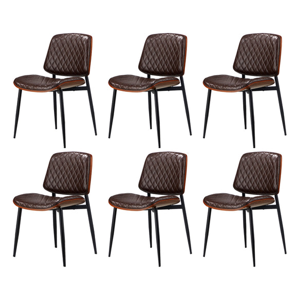 NNEED 6x Dining Chairs Leather Wooden Metal Legs Walnut