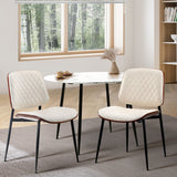 NNEED 2x Dining Chairs PU Leather Wood Frame Metal Legs White