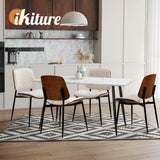 NNEED 4x Dining Chairs PU Leather Wood Frame Metal Legs White