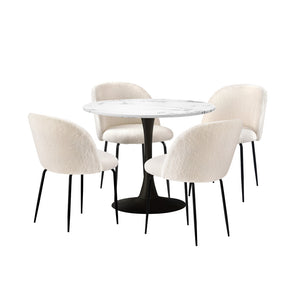 NNEED 90cm Round Dining Table with 4PCS Chairs Sherpa White