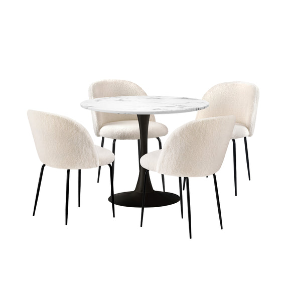 NNEED 90cm Round Dining Table with 4PCS Chairs Sherpa White