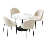 NNEED 90cm Round Dining Table with 4PCS Chairs Sherpa White