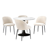 NNEED 90cm Round Dining Table with 4PCS Chairs Sherpa White
