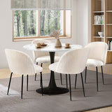 NNEED 90cm Round Dining Table with 4PCS Chairs Sherpa White