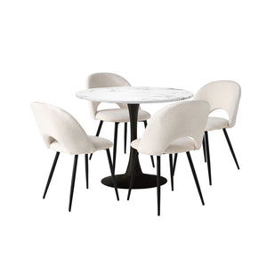NNEED 90cm Round Dining Table with 4PCS Chairs White and Black