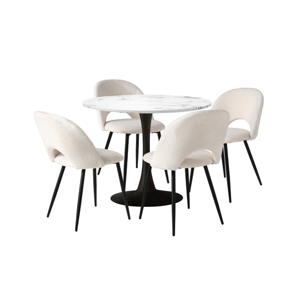 NNEED 90cm Round Dining Table with 4PCS Chairs White and Black