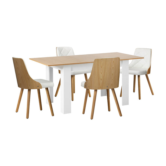 NNEED Extendable Dining Table & 4pcs Chair with Leather Seat