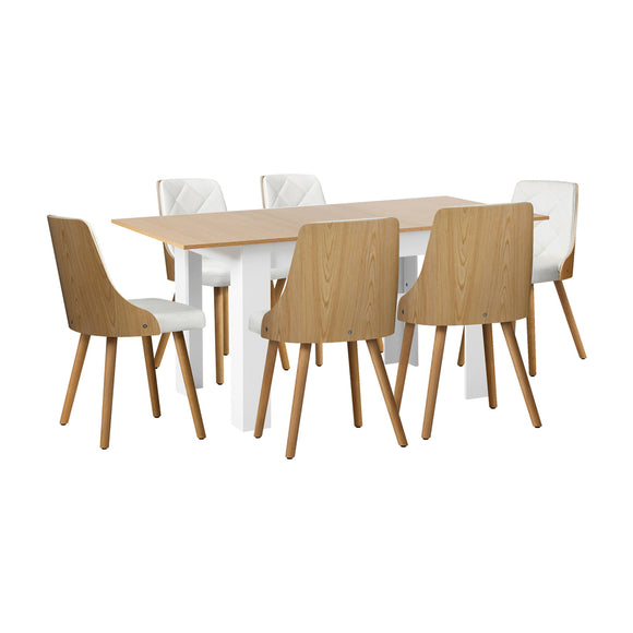 NNEED Extendable Dining Table & 6pcs Chair with Leather Seat