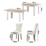 NNEED 160cm Extendable Dining Table with 6PCS Chairs Velvet Beige