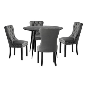 NNEED 110cm Round Dining Table with 4 Dining Chairs Velvet Grey