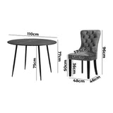 NNEED 110cm Round Dining Table with 4 Dining Chairs Velvet Grey