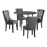 NNEED 110cm Round Dining Table with 4 Dining Chairs Velvet Grey