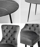 NNEED 110cm Round Dining Table with 4 Dining Chairs Velvet Grey