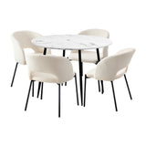 NNEED 110cm Round Dining Table with 4PCS Chairs Sherpa White