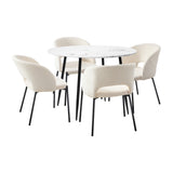 NNEED 110cm Round Dining Table with 4PCS Chairs Sherpa White