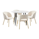 NNEED 110cm Round Dining Table with 4PCS Dining Chairs Sherpa Gold