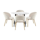 NNEED 110cm Round Dining Table with 4PCS Dining Chairs Sherpa Gold