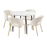 NNEED 110cm Round Dining Table with 4PCS Dining Chairs Sherpa Gold